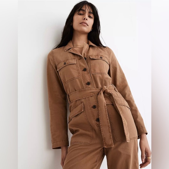 NWOT MADEWELL Long-Sleeve Tie-Waist Fatigue Jumpsuit EXTRA SMALL, XS - Picture 1 of 6
